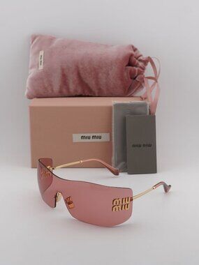 Miu Miu MUB53S 5AK20Y Rimless Shield Sunglasses – Gold / Red
